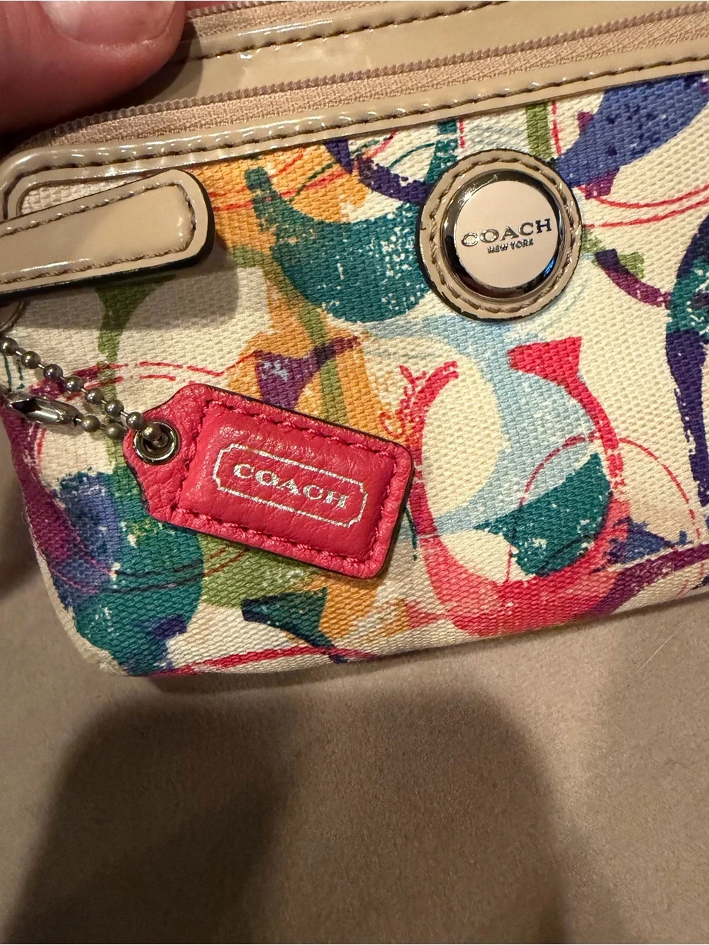 Coach Poppy Graffiti Multi-Color Canvas Double-Zip Wristlet / Wallet